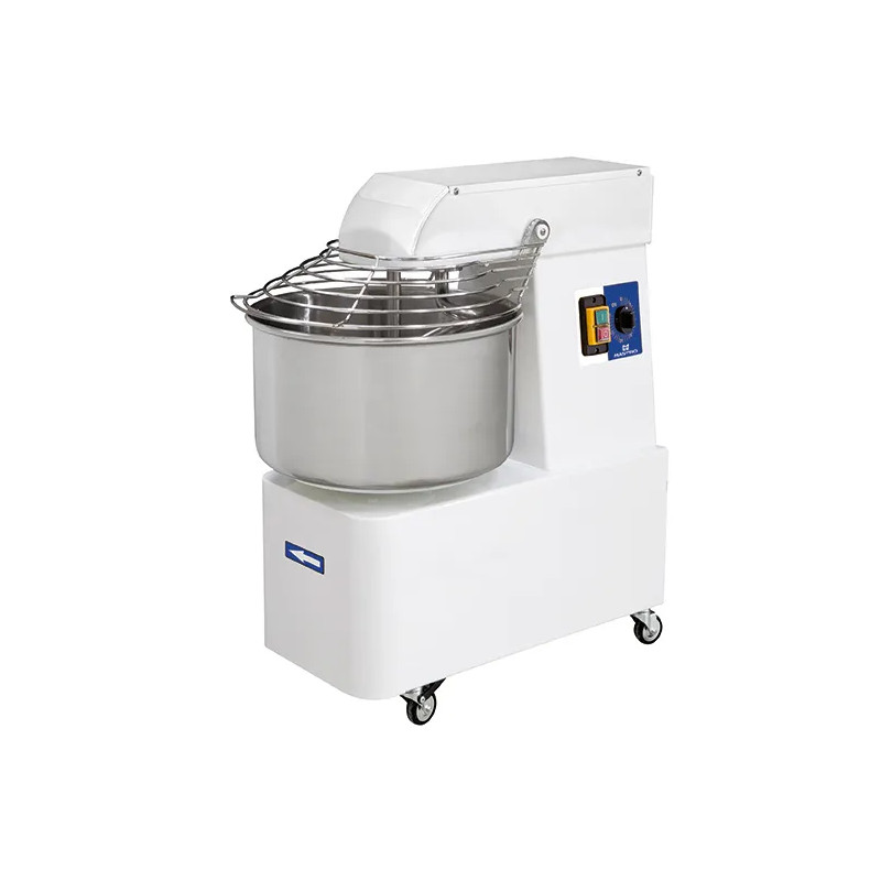 Amasadora espiral sobre ruedas, 25 kg/32 litros, 2 velocidades, con temporizador