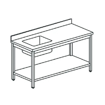 (1700x700 mm) Mesa de trabajo con cubeta, estante y peto (1700x700 mm) Mesa de trabajo con cubeta, estante y peto