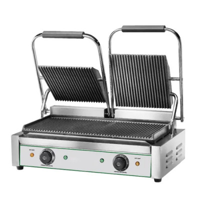 Sandwichera con 2 placas de fundición, ranurada/ranurada, 2x 230x240 mm