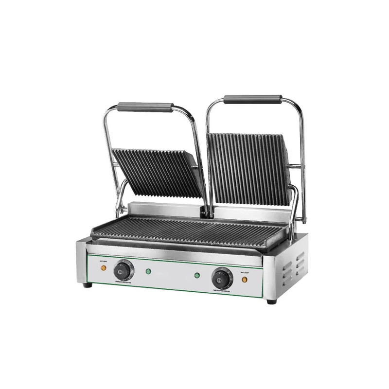 Sandwichera con 2 placas de fundición, ranurada/ranurada, 2x 230x240 mm