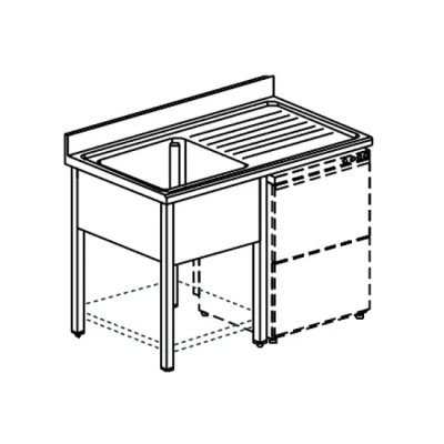 Fregadero 1 cuba con estante inferior y espacio lavavajillas Virtus GLA0035- 1400x700x850 mm