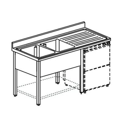 Fregadero 2 cubas con estante inferior y espacio lavavajillas Virtus GLA0037- 1600x700x850 mm