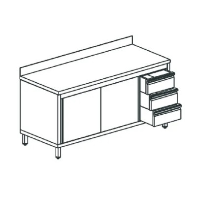 Mesa armario neutra con cajonera a la derecha Virtus HCA0063- puertas correderas y peto- 1600x700x850 mm Mesa armario neutra con cajonera a la derecha Virtus HCA0063- puertas correderas y peto- 1600x700x850 mm