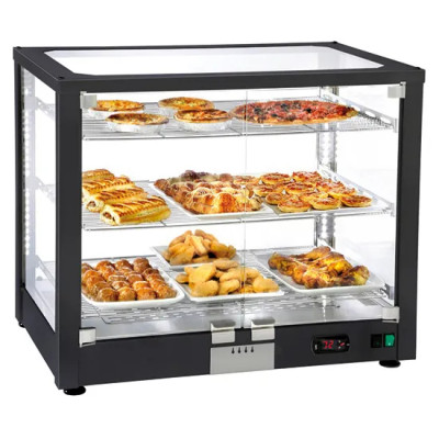 Expositor caliente de sobremesa con 3 niveles y puertas batientes, +20°+90°C