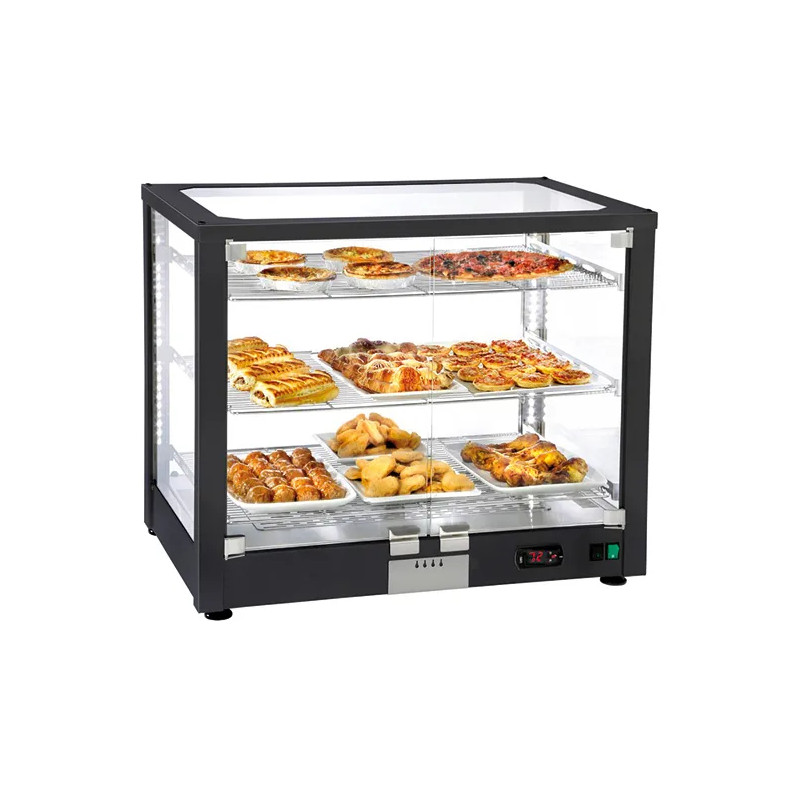 Expositor caliente de sobremesa con 3 niveles y puertas batientes, +20°+90°C