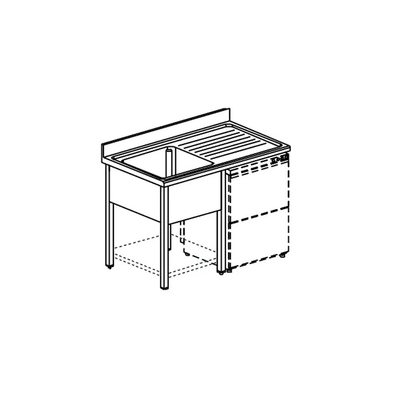 Fregadero con estante inferior y espacio lavavajillas, 1 cuba izquierda, 1200x600 mm