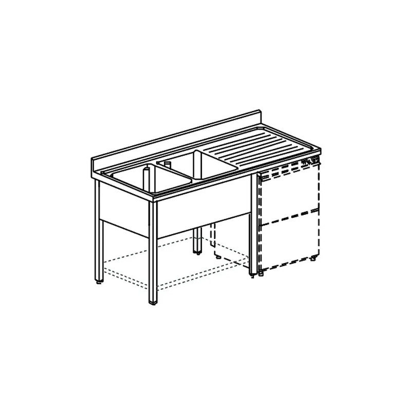 Fregadero con estante inferior y espacio lavavajillas, 2 cubas izquierdas, 1800x600 mm
