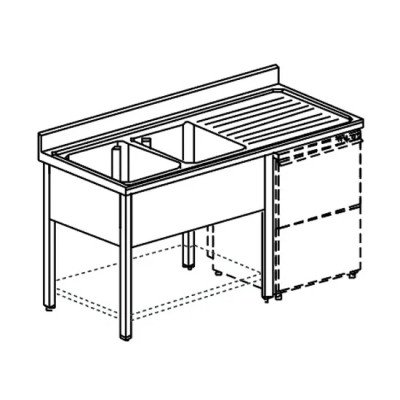 Fregadero con estante inferior y espacio lavavajillas, 2 cubas izquierdas, 1800x700 mm