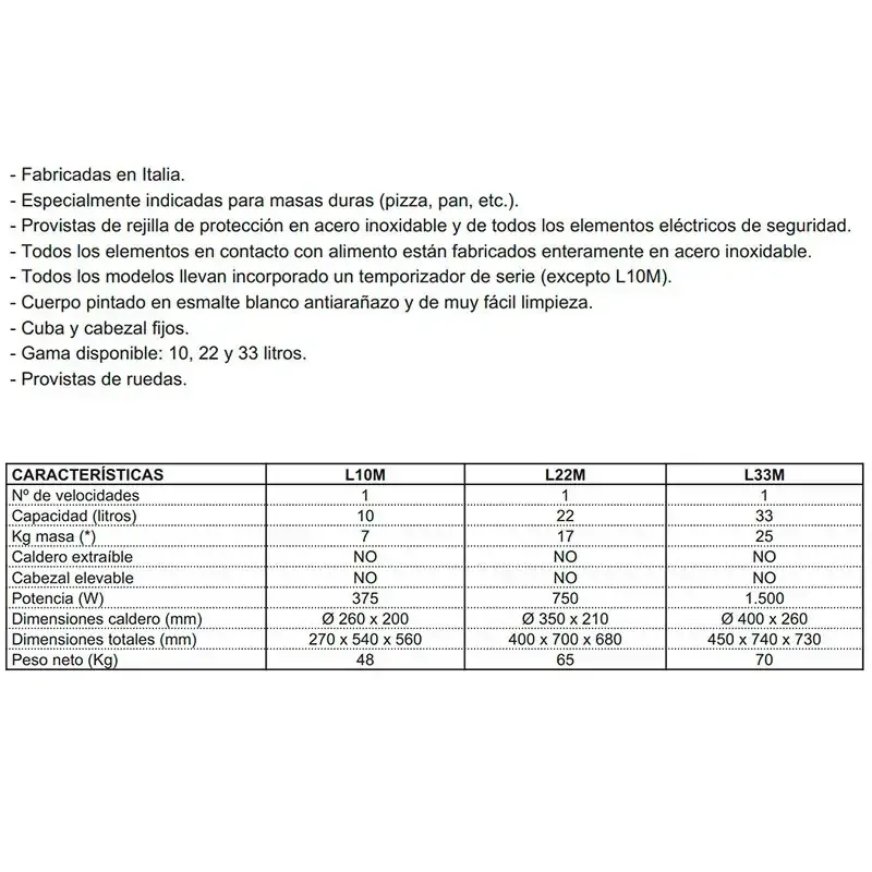 Amasadora gancho espiral Irimar L10M- Cuba y cabezal fijo