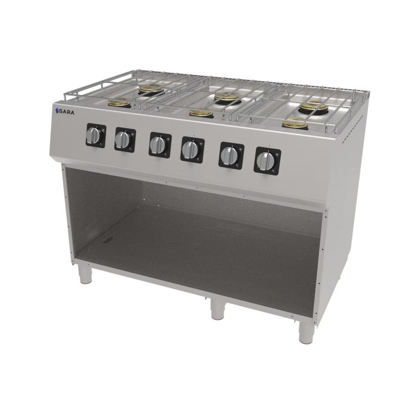 Cocina gas 6 fuegos SARA CGS-760 |  Fondo 75 cm | Con soporte
