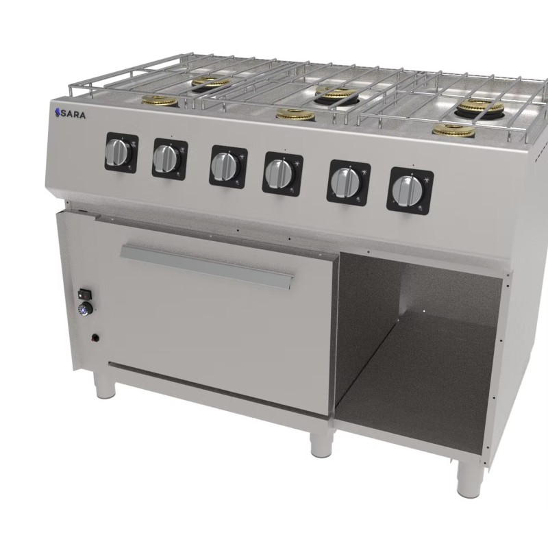 Cocina gas 6 fuegos SARA CGS-761 | Fondo 75 cm | Con horno