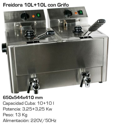 Freidora eléctrica doble 10+10 lts con grifo Distriplus | 6,5 kw Freidora eléctrica doble 10+10 lts con grifo Distriplus | 6,5 kw