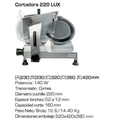 Cortadora fiambre Distriplus 220 Lux- Diámetro 22 cms Cortadora fiambre Distriplus 220 Lux- Diámetro 22 cms