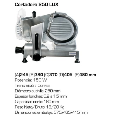 Cortadora fiambre Distriplus 250 Lux- Diámetro 25 cms Cortadora fiambre Distriplus 250 Lux- Diámetro 25 cms