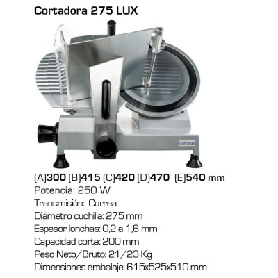 Cortadora fiambre Distriplus 275 Lux- Diámetro 27,5 cms Cortadora fiambre Distriplus 275 Lux- Diámetro 27,5 cms
