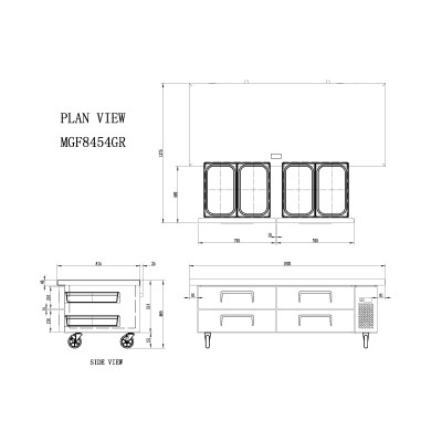 🔝 Mesa de Soporte Refrigerada 193cm 4 Cajones
