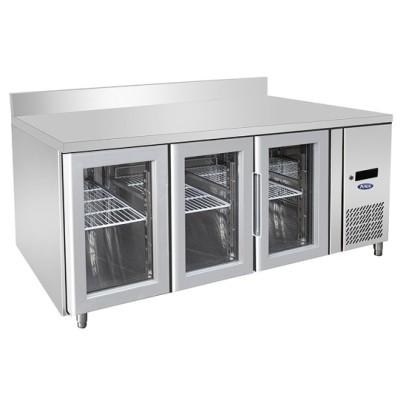 Mesa refrigerada 3 puertas cristal GN1/1 con peto | Atosa EPF3731-GR