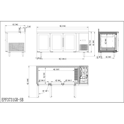 Mesa refrigerada 3 puertas cristal GN1/1 con peto | Atosa EPF3731-GR