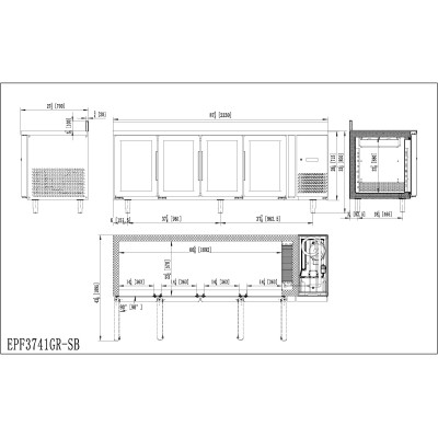 ✅ Mesa Refrigerada Mural 223cm 4 Puertas Cristal