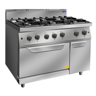 Cocina a gas 6 fuegos en Inox con horno-42+8 kw | Cook Rite AT7G6B-O2