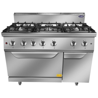 Cocina a gas 6 fuegos en Inox con horno-42+8 kw | Cook Rite AT7G6B-O2
