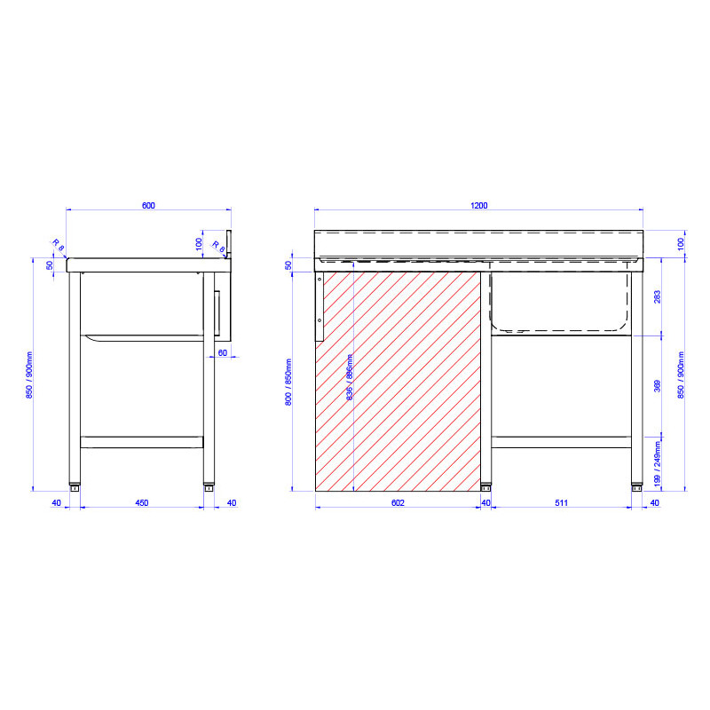 Fregadero lavavajillas Edenox FSBE-126 | 1200x600x850 mm