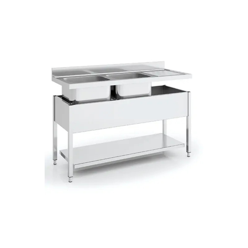 Fregadero inox para hostelería con 2 cubas Eratos FG-186/21-I 1800x600x850 mm