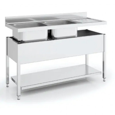 Fregadero inox para hostelería con 2 cubas Eratos FG-147/11-I 1400x700x850 mm