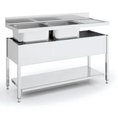 Fregadero inox para hostelería con 2 cubas Eratos FG-167/21-D 1600x700x850 mm