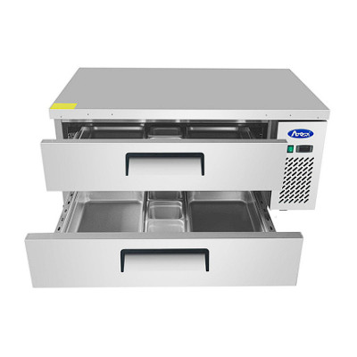 Mesa refrigerada baja con cajones y ruedas | 1200 mm Mesa refrigerada baja con cajones y ruedas | 1200 mm